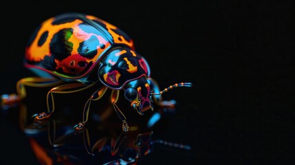 The 3D Ladybug is formed by colorful Light. In the background in black color.