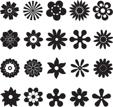 Vector illustration of a collection of silhouette flowers on a white background
