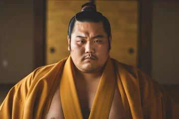 Fotobehang sumo wrestler in traditional mawashi facing camera © studioworkstock