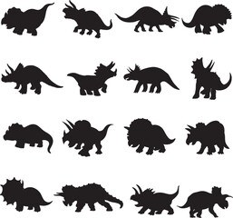 Vector illustration of silhouetted dinosaurs against a white background
