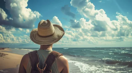Foto op Plexiglas A tourist with straw hat arrived to the beach. © Suwanlee