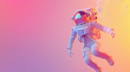 Astronaut in space suit running on gradient background