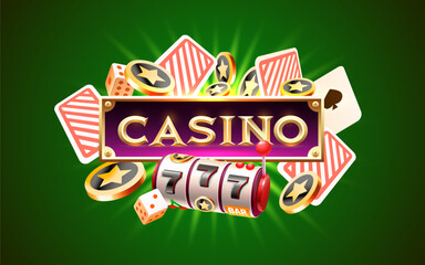 Casino frame label, slot sign machine, night Vegas. Vector illustration - obrazy, fototapety, plakaty