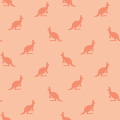 Seamless pattern with Kangaroo silhouette on color background. Vector illustration for card design, poster, fabric, textile. Pray for Australia and animals