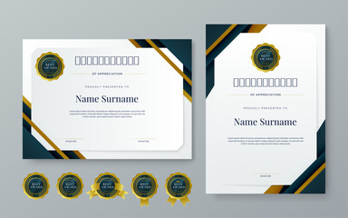 Black white and gold certificate of corporate luxury and modern template. For corporate, achievement, diploma, award, graduation, completion, appreciation, acknowledgement, recognition etc