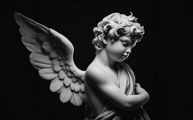 Angel sculpture. Black and white image of ancient statue - 768797197