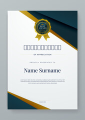 Black white and gold vector flat and gradient modern certificate template for corporate or awards. For appreciation, achievement, awards diploma, corporate, and education