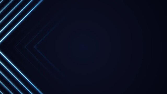 Abstract retro-futuristic loop motion graphics featuring glowing blue thin neon laser lines pointed towards the center of the screen. Seamless background animation