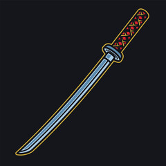 Katana sword vector object or element in colored style on dark background