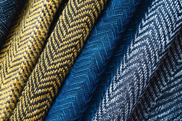 Textile Elegance, Close-Up on Herringbone and Tweed Fabric Patterns