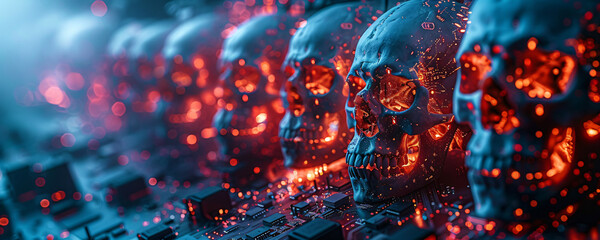 evil skulls and a circuit board pattern
