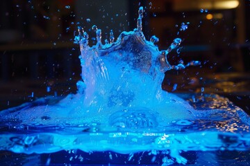 water splash with a blue underwater light