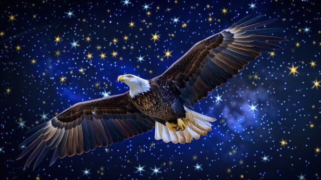 The silhouette of a soaring eagle set against a star-filled sky, symbolizing the freedom and spirit of the nation.