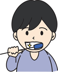 歯磨きをする白い歯の若い男性