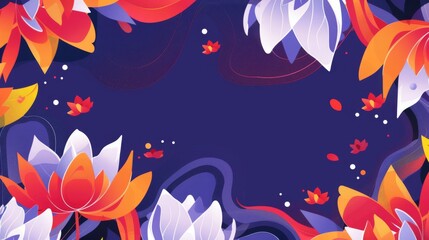 Fototapeta na wymiar Vivacious lotus flowers twirl on a deep blue background, creating a lively and captivating abstract scene.