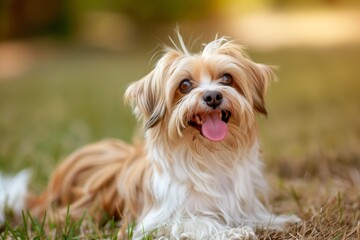 maltese with its tongue out, looking cheerful