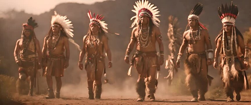 3D animation of Indian tribes wearing warbonnets