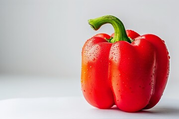 Red bell pepper with water drops on white surface, natural food - Powered by Adobe