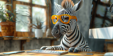 Stylish Zebra Geek Working From Home Office - Quirky Desk Banner