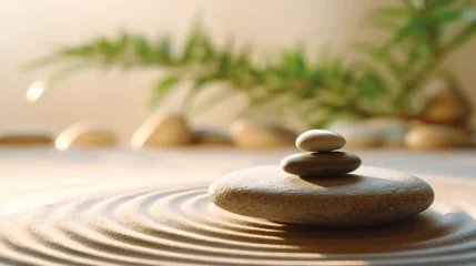  zen stones composition in Japanese zen garden with sand © Anastasia Shkut