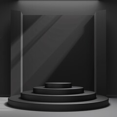 modern black minimalist podium. podium stage background . 3d rendering . ai generative