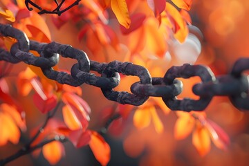 Captivating Autumnal Chain Bondage Composition with Vibrant Warm Tones and Details - obrazy, fototapety, plakaty