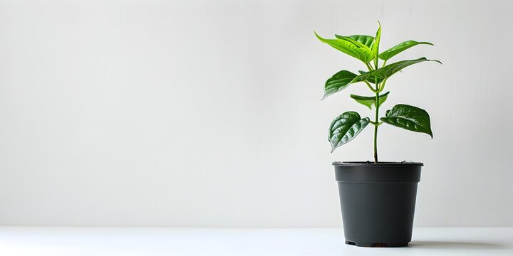 A potted houseplant growing with care on a white background with ample copy space for product image or text overlay