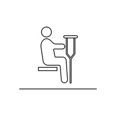 Sitting human figure with crutch icon. Public information symbol modern, simple, vector, icon for website design, mobile app, ui. Vector Illustration