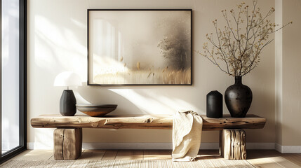 Minimalist Interior Decor with Modern Cabinet and Hanging Pendant Light