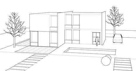 house architectural sketch 3d illustration	

