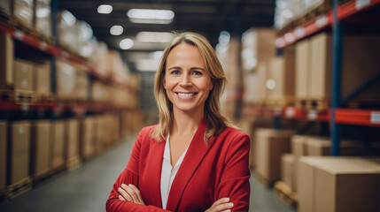 Business owner or manager in a large distribution center warehouse