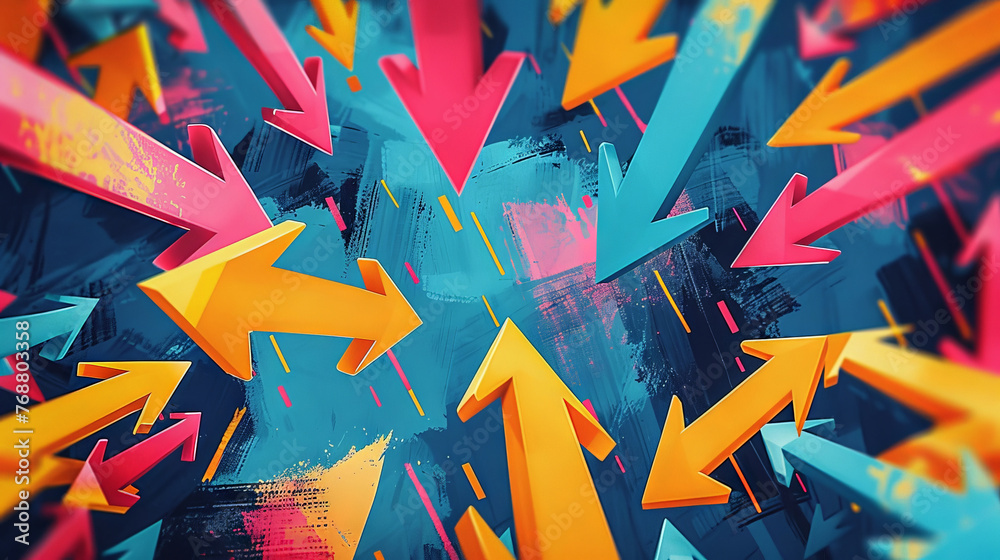 Poster colorful artistic collection of arrows pointing in various directions, symbolizing the complexity an