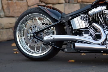 Acrylglas Duschewand mit Foto Motorrad custom motorcycle with an oversized rear wheel and swingarm