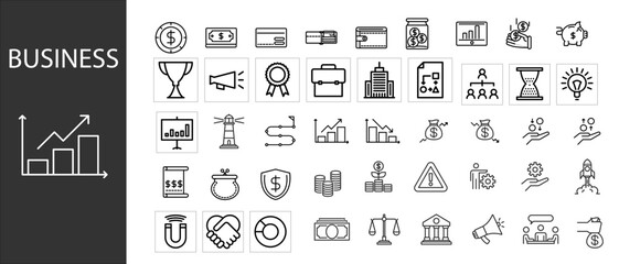 Set of Business, money icons. Thin outline icons pack. Vector illustration