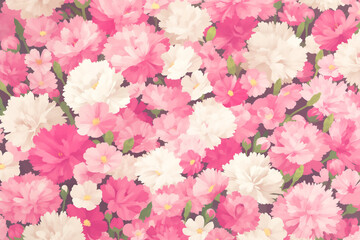 一面に敷き詰められたピンクと白の花の背景