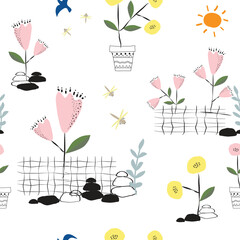 Abstract cute hand drawn floral  pattern seamless background