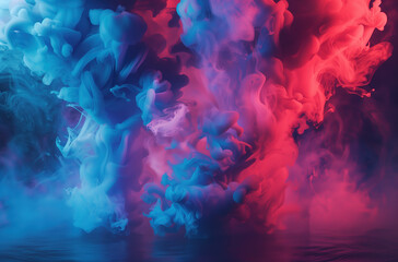 Obraz premium Ink clouds of blue and red colors in water, creating an abstract background 