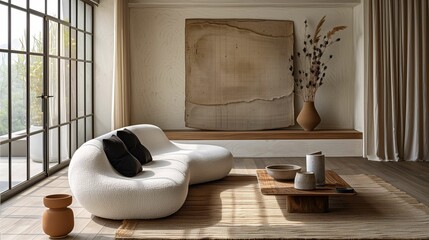 Modern Living Room Interior with Textured Wall and Elegant Furniture