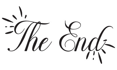 The end lettering text on background. Handmade calligraphy vector illustration. Vector design for poster, logo, decor, movie, cinema, card, banner, postcard, final credits and print. Vector, EPS 10 