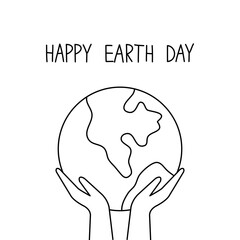 Happy earth day vector illustration. Simple planet and hands. 