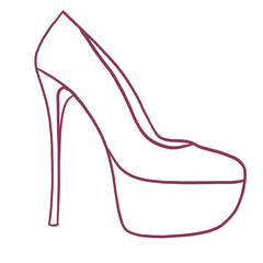 Feminine High Heel Drawing, Female high heel shoes drawing Illustration on white