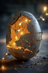 A cracked egg with light coming out from it