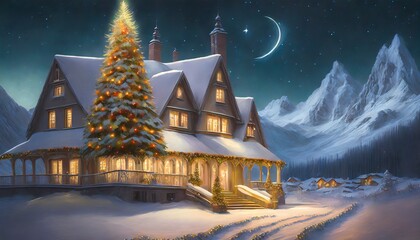 Naklejka premium christmas house in the snow