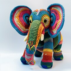 crocheted elephant, handmade colorfull teddy bear
