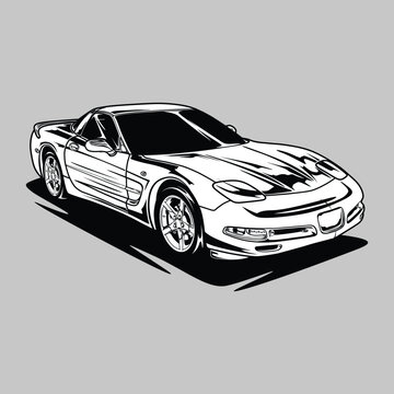 Corvette C5, Black and White view car vector illustration for conceptual design
