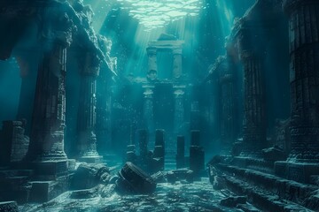 Submerged Ruins of Lost Civilizations:Cosmic Mysteries Preserved in the Depths of the Underwater Realm - obrazy, fototapety, plakaty