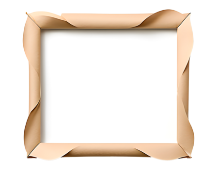 Textured cardboard frame with blank white center with copy space. Frame in paper cut art style isolated on transparent background.,
