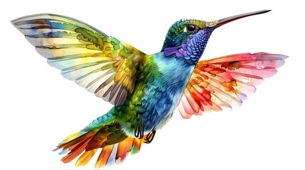 Vibrant Watercolor Hummingbird with Cinematic Flair and Details