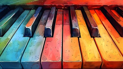 Vibrant Watercolor Piano Keys in Tropical Pop Art Style