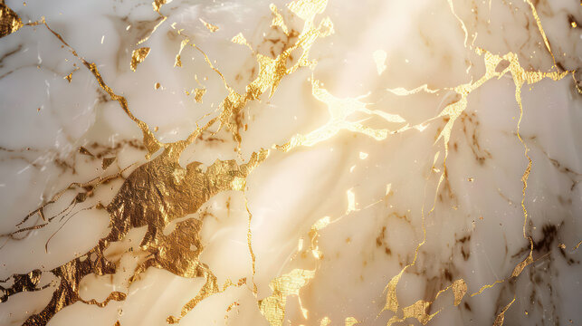 White marble texture with golden veins. Light marble background wallpaper